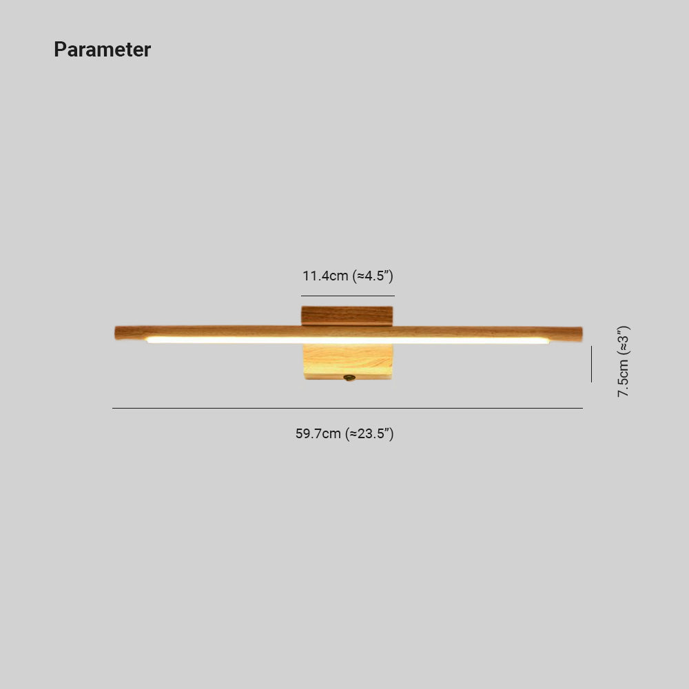 Vanity Wall Light With Mirror Front Natural Wood Linear