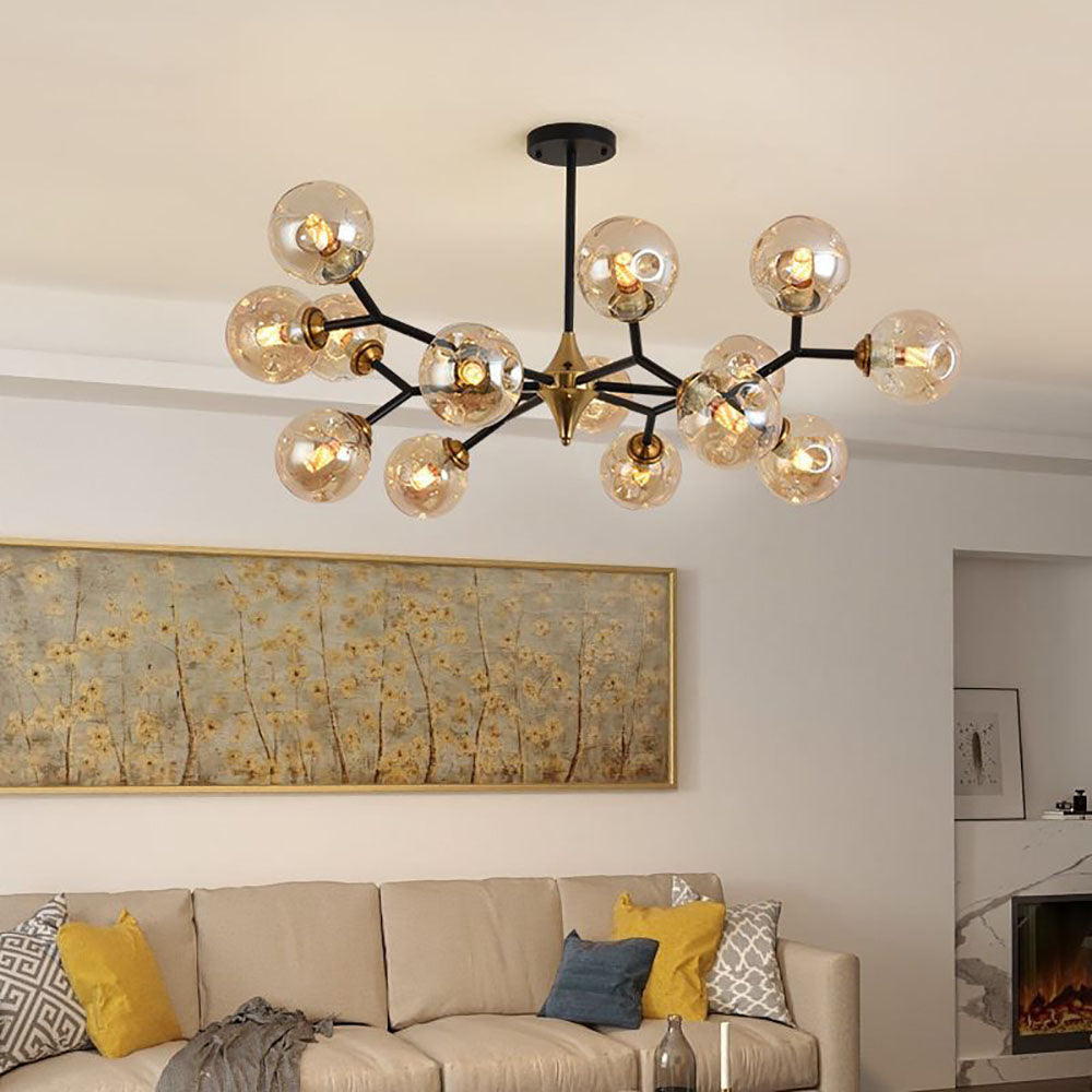 Pendant Light With Elegant Art Deco Flair Amber Glass Bubble