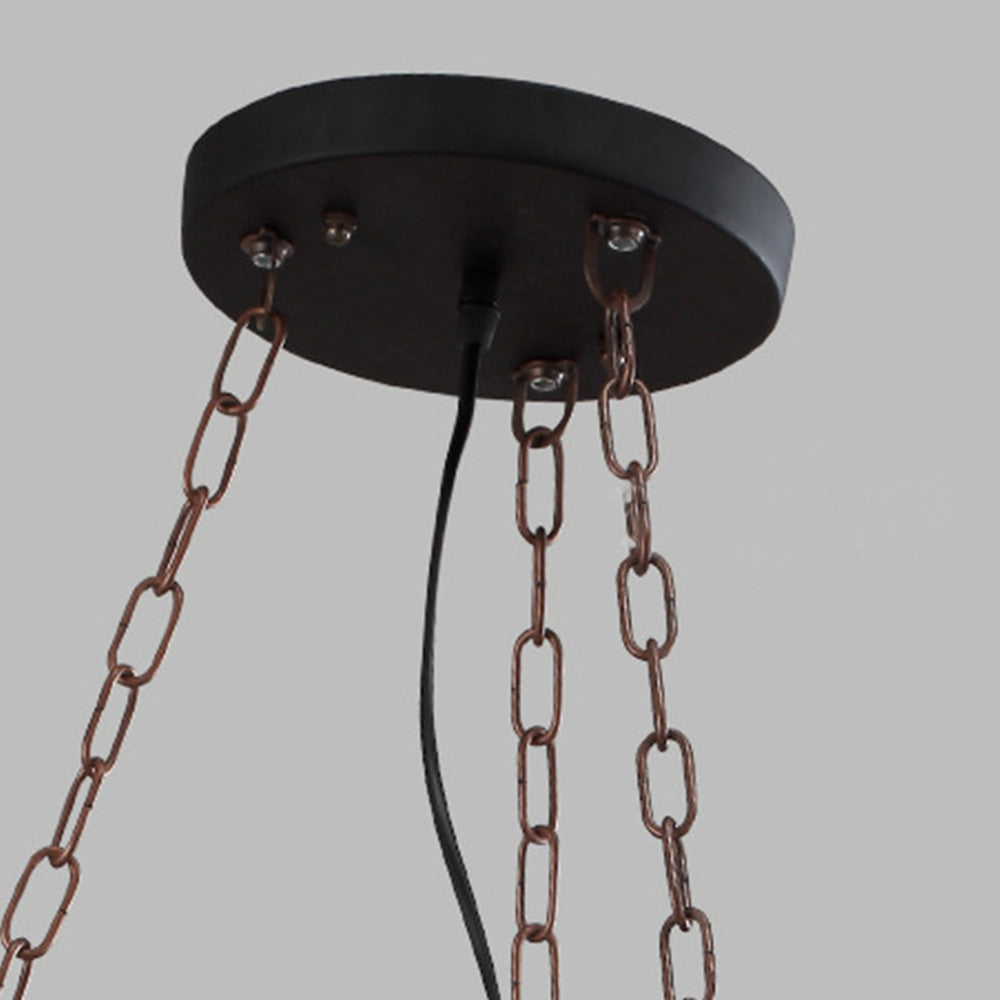 Wood And Metal Six-Head Vintage Pendant Lamp Ambience