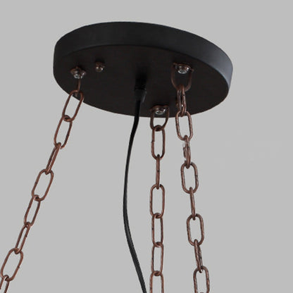 Wood And Metal Six-Head Vintage Pendant Lamp Ambience