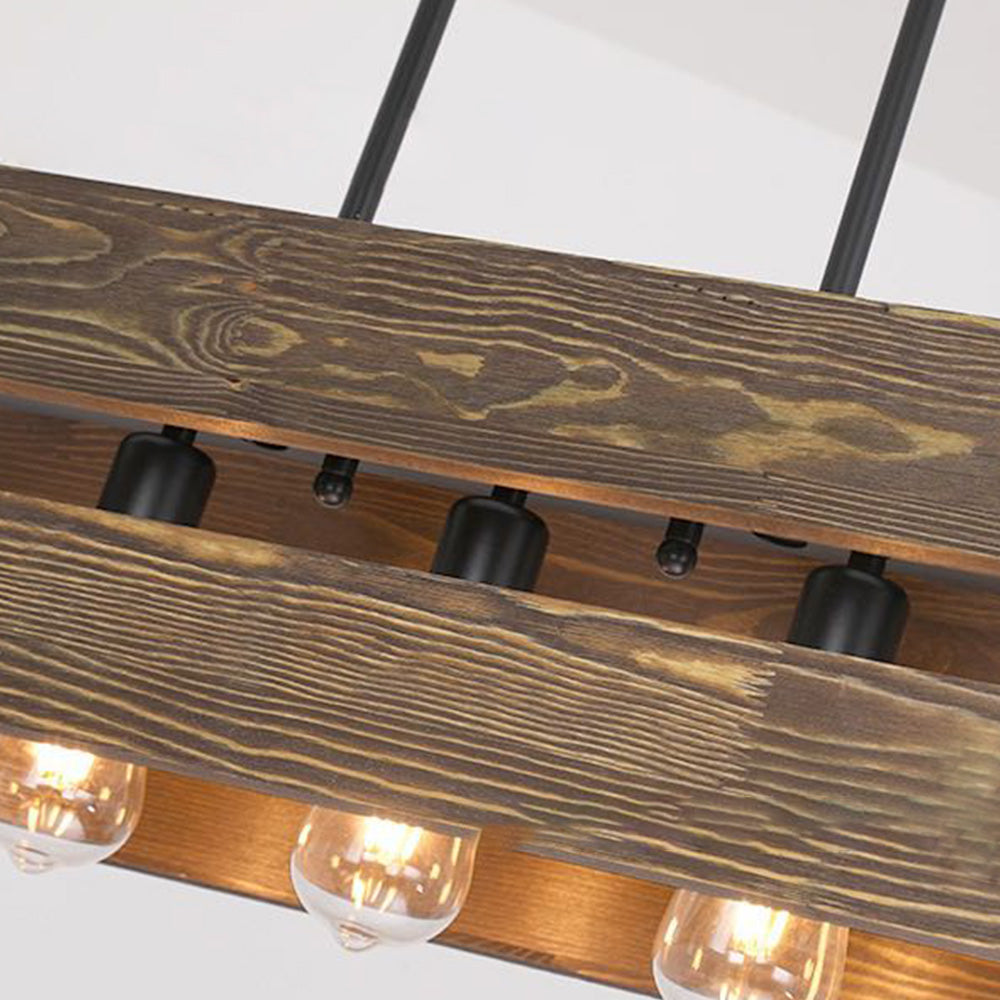 Retro Ambiance Wood And Metal Rectangular Pendant Light