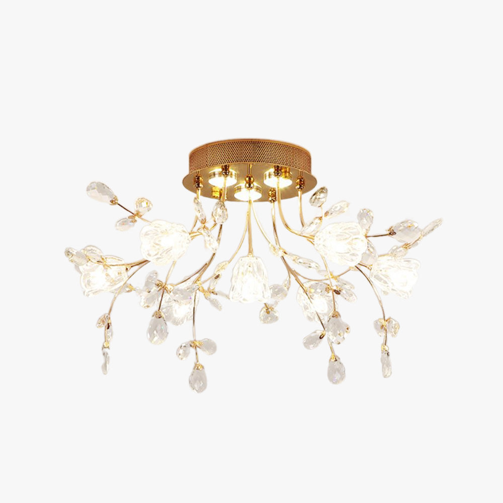 Flush Mount Crystal Flower Gold Deco Art Ceiling Inspired Light