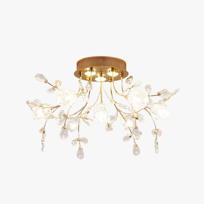 Flush Mount Crystal Flower Gold Deco Art Ceiling Inspired Light