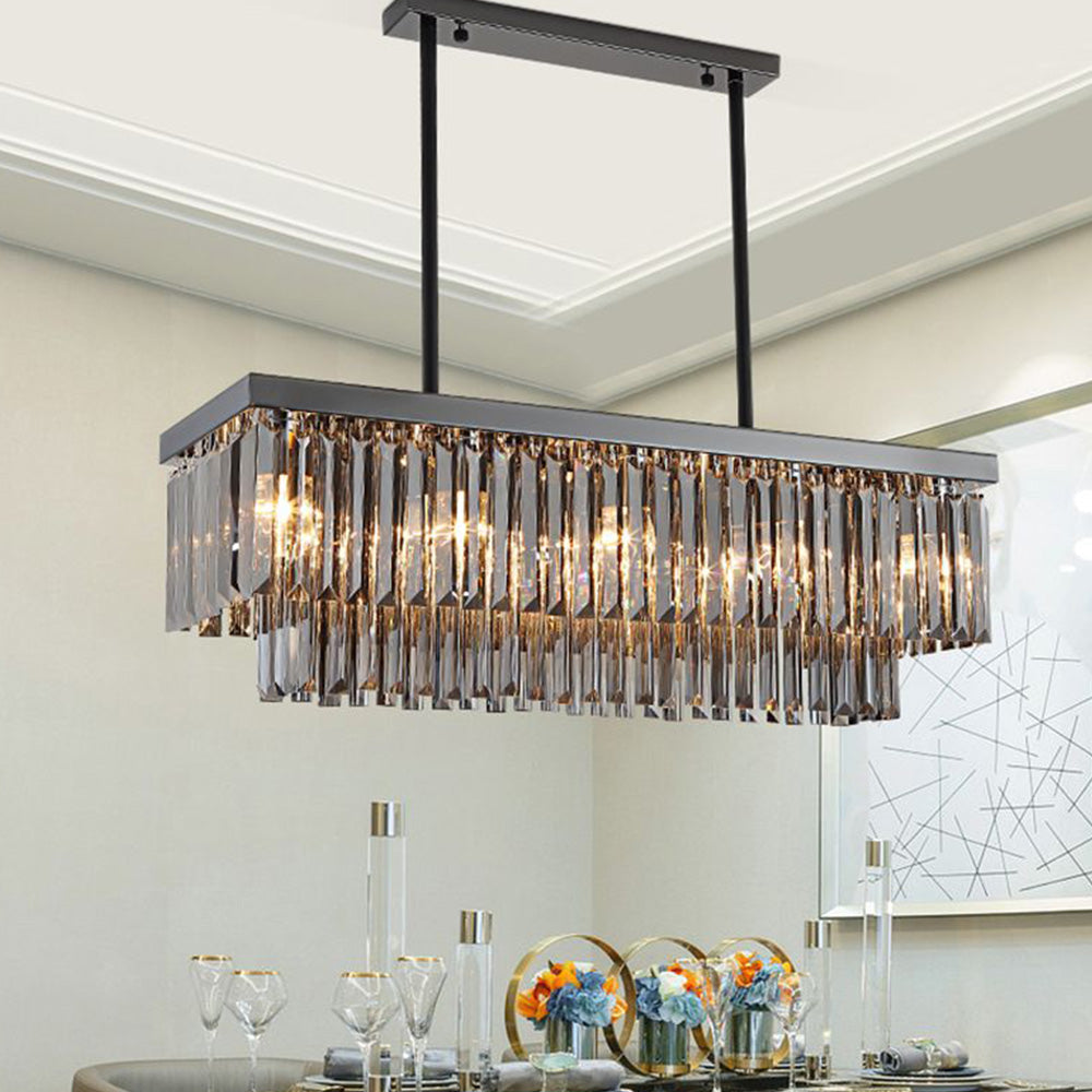 Metal Rectangular Durable Pendant Light With Glass Black