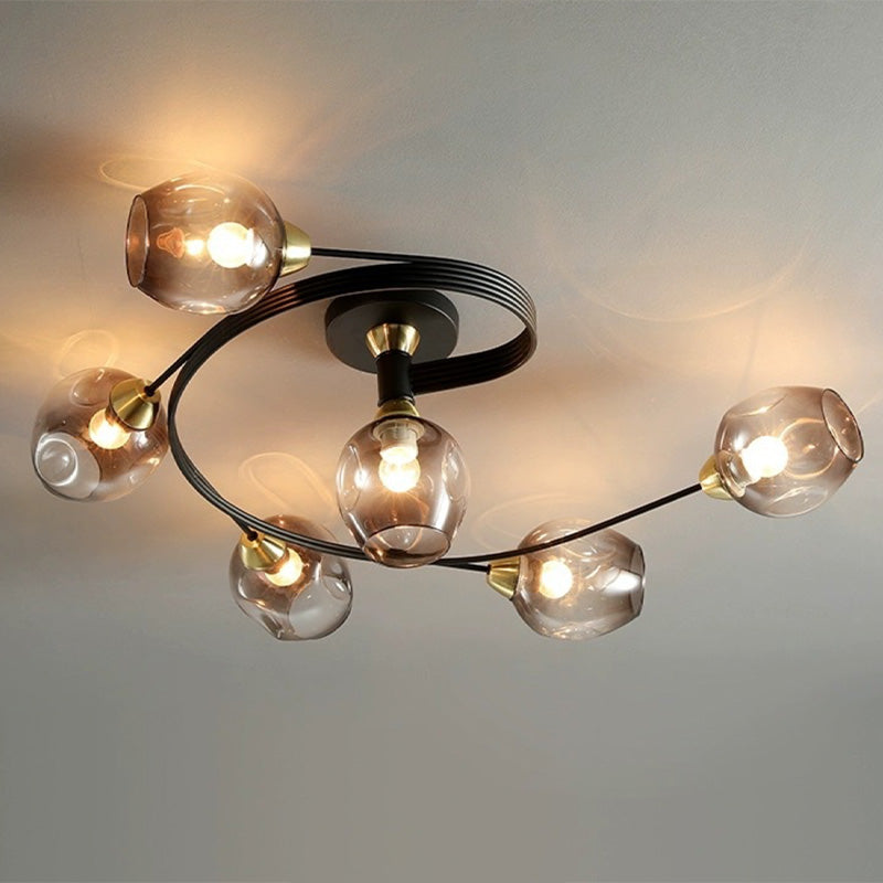 Black Gold Finish Dining Room Aurora Glass Flush Mount Ceiling Light