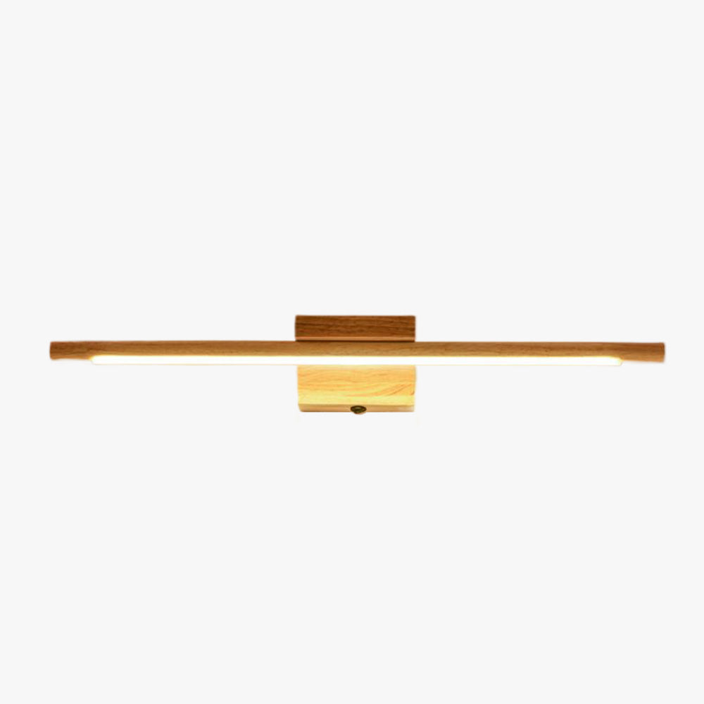 Vanity Wall Light With Mirror Front Natural Wood Linear