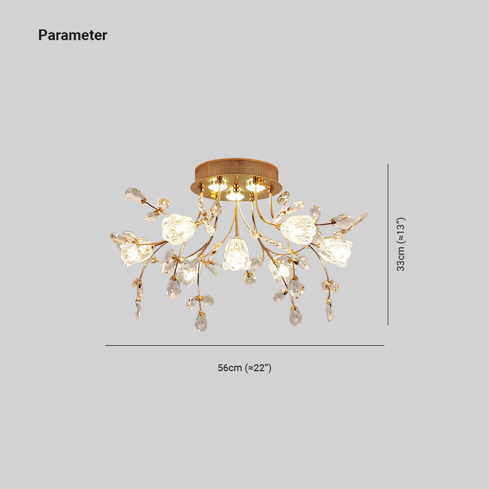 Flush Mount Crystal Flower Gold Deco Art Ceiling Inspired Light