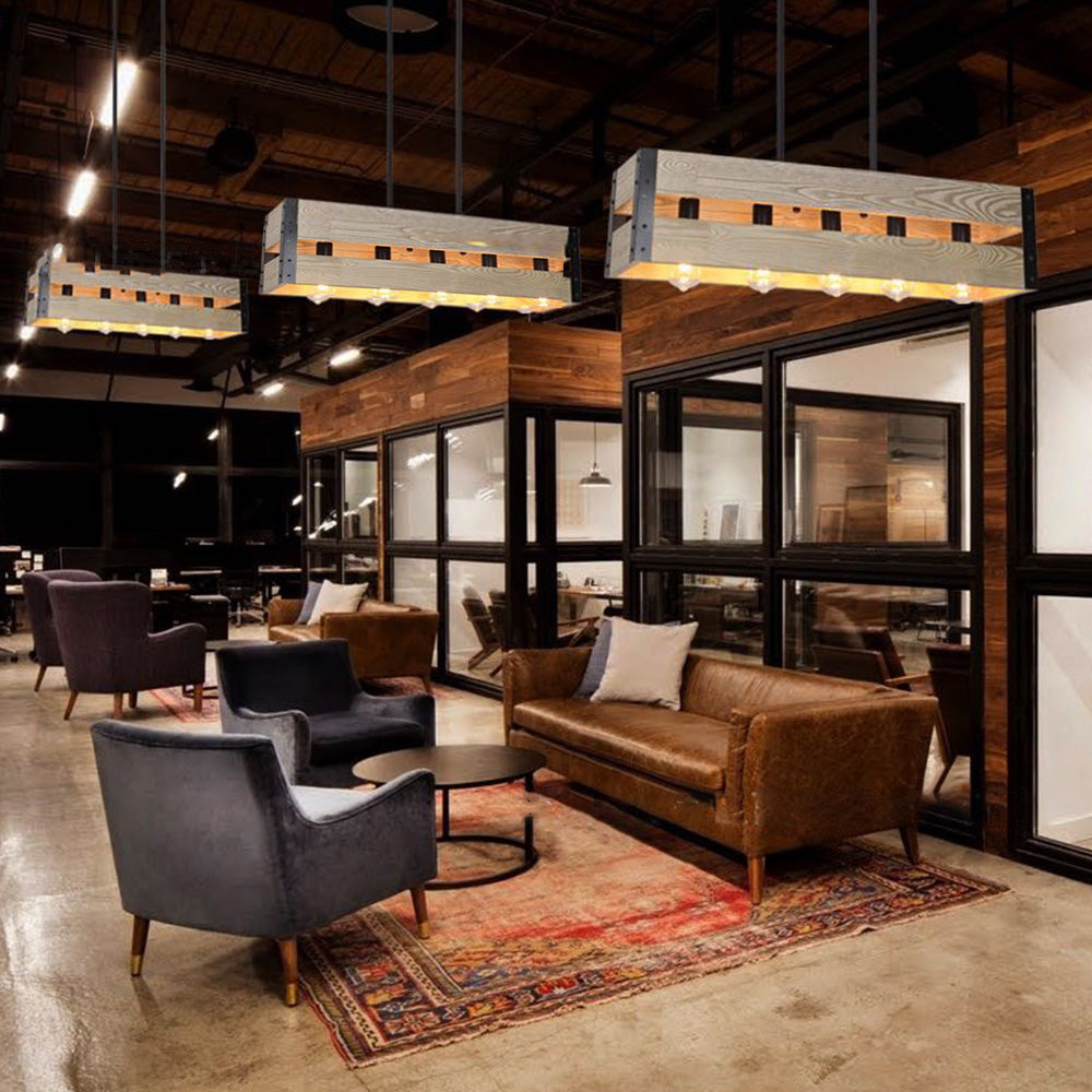 Retro Ambiance Wood And Metal Rectangular Pendant Light
