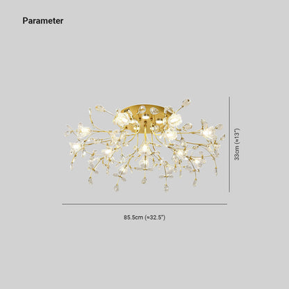 Flush Mount Crystal Flower Gold Deco Art Ceiling Inspired Light