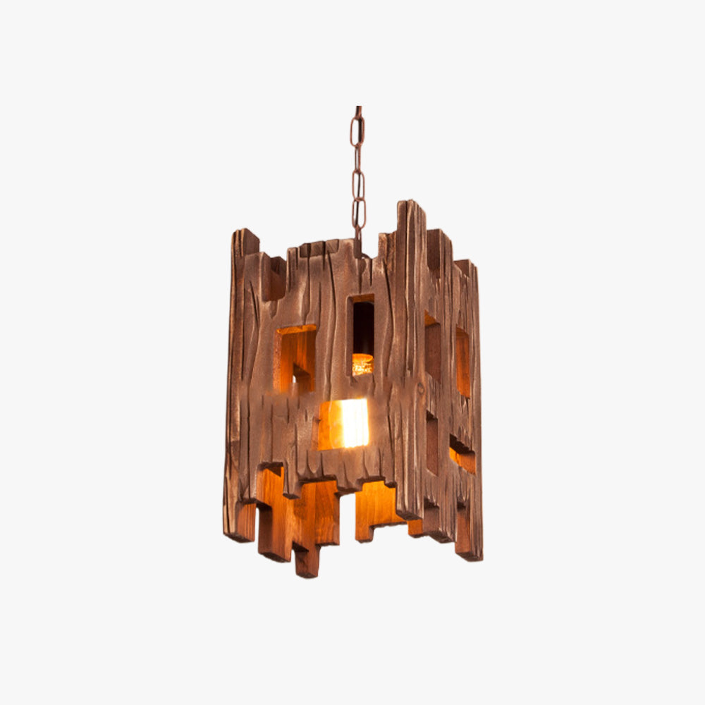 Retro Timeless Rectangular Pendant Light in Metal and Wood
