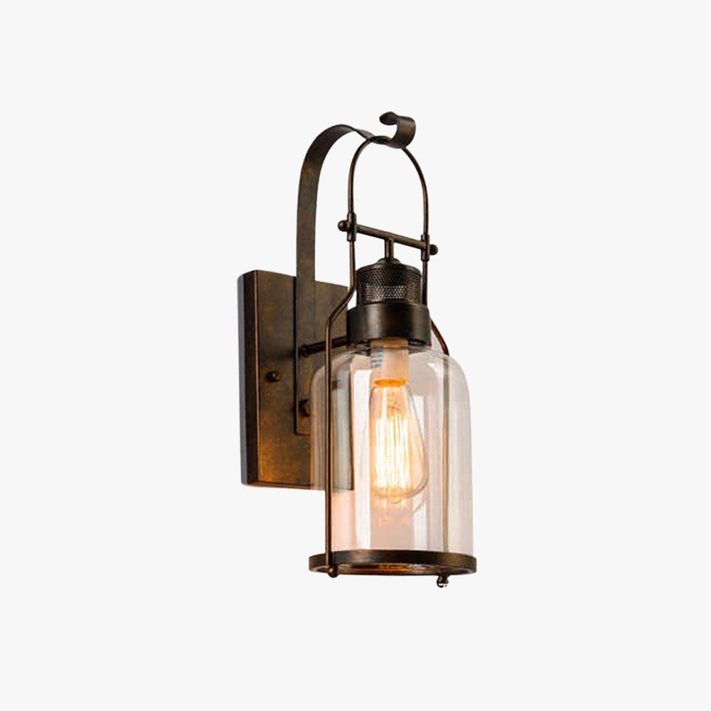 Black Rust Finish Metal and Glass Wall Light Vintage Outdoor Lantern