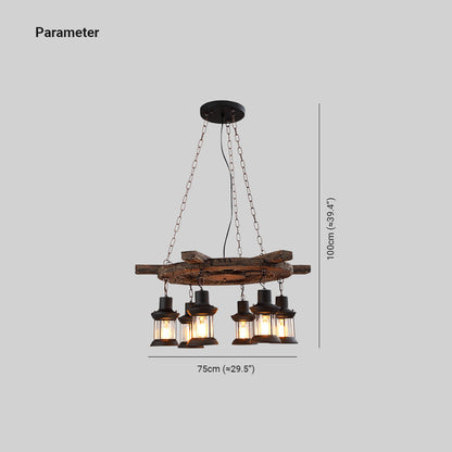 Wood And Metal Six-Head Vintage Pendant Lamp Ambience