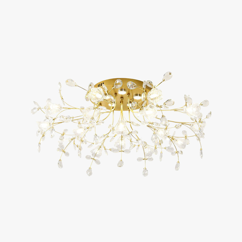 Flush Mount Crystal Flower Gold Deco Art Ceiling Inspired Light
