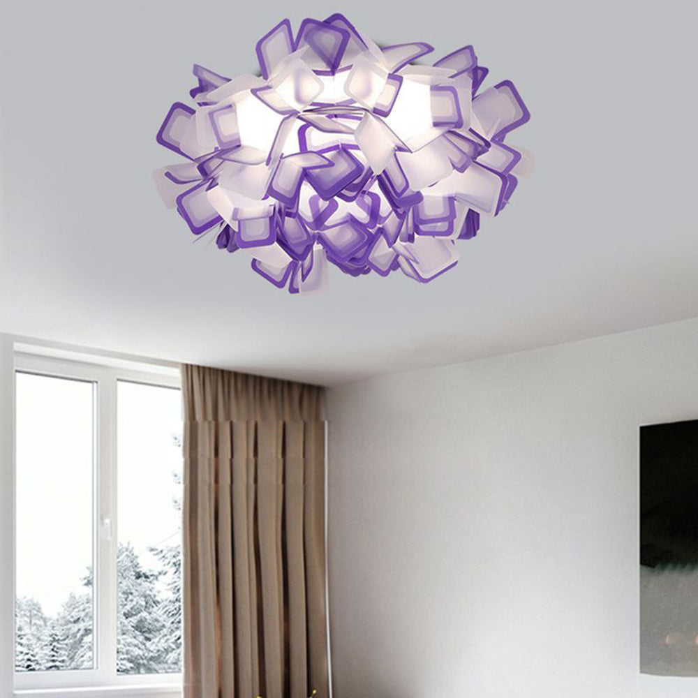 Seven Colour Options Flush Mount Ceiling Light With Floral Art Deco