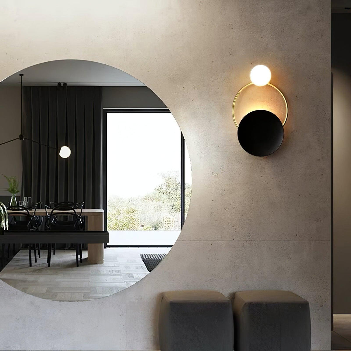 LED Wall Light Triple Ring Black And Gold Aurora
