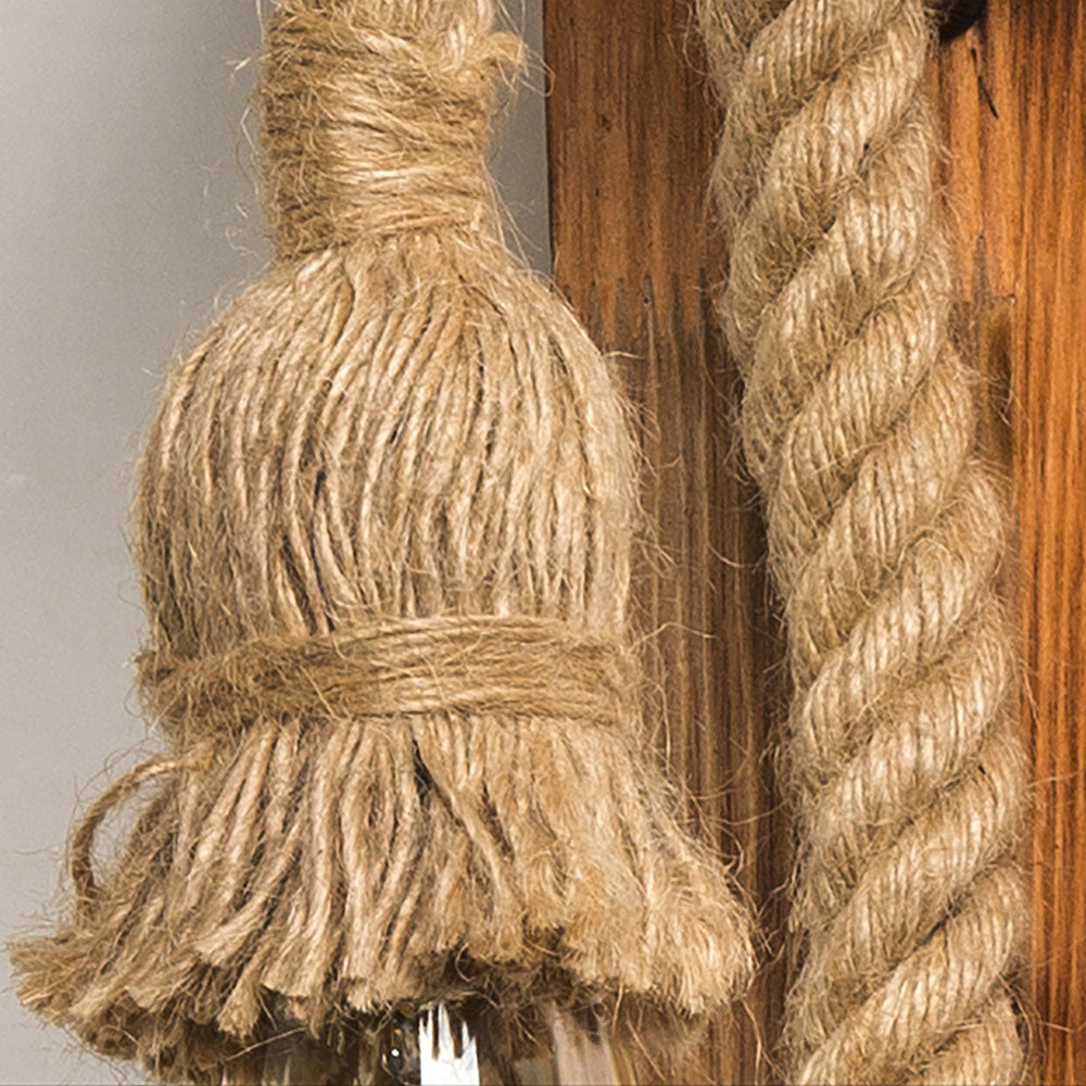 LED Wall Light Rectangular Heritage With Hemp Rope And Wood