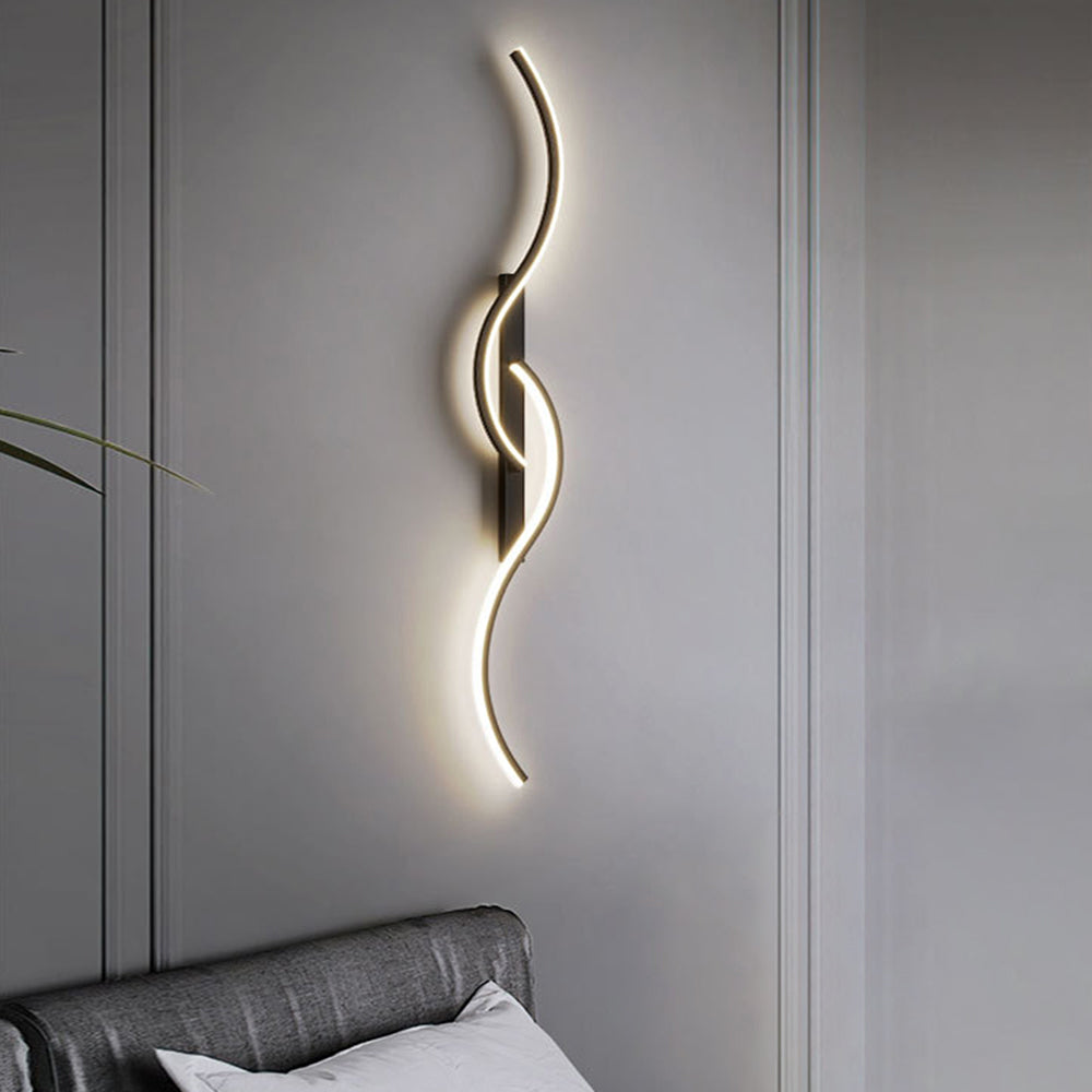 Dimmable Colour Modes Black And Gold Linear Wave Wall Lamp