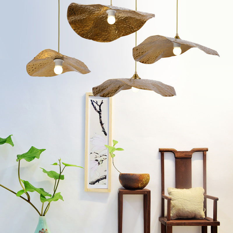 Cozy Ambiance Created by Natural Lotus Leaf Metal Pendant Light