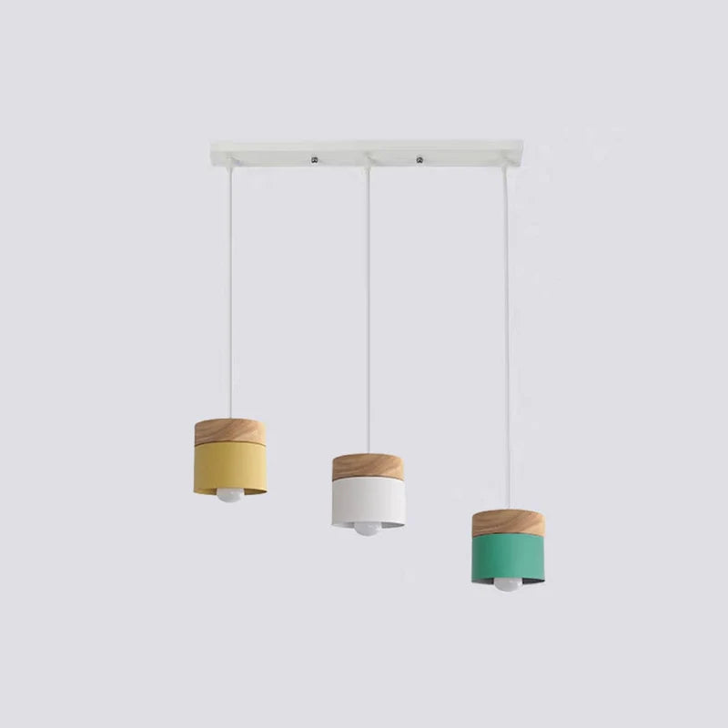 Metal And Wood Warm Glow Can Shape Pendant Light