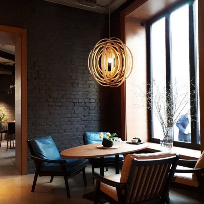 Wood and Metal Finish Japanese LED Pendant Light