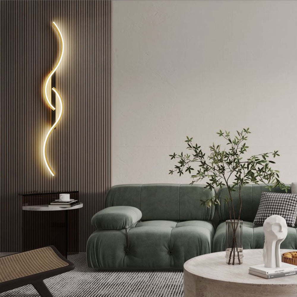 Dimmable Colour Modes Black And Gold Linear Wave Wall Lamp