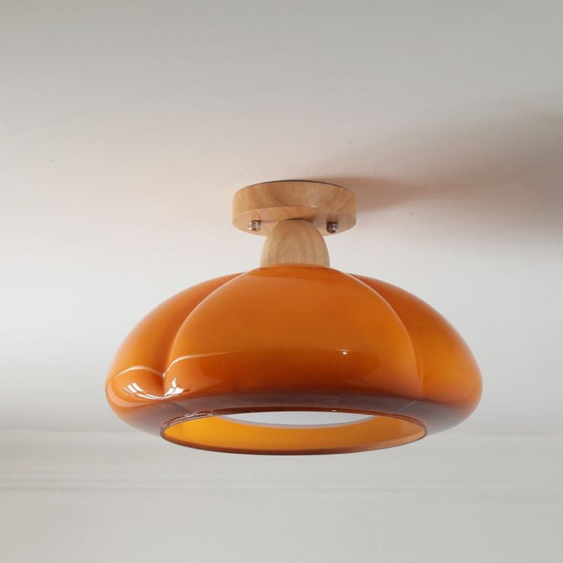 LED Flush Mount Ceiling Light For Living Room In Serene Glass And Wood