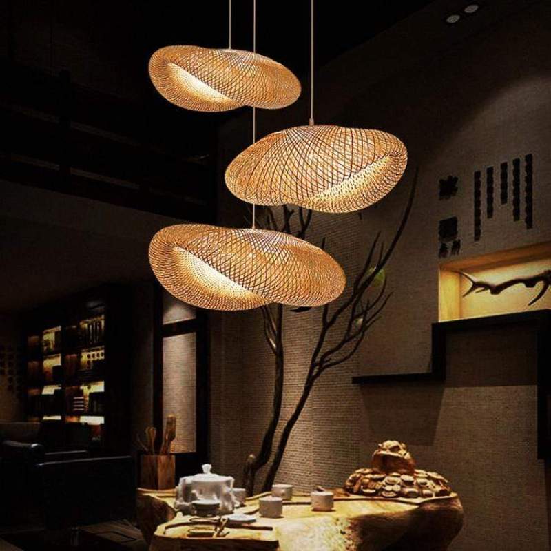 Dining Room Warm Glow Natural Bamboo Pendant Light