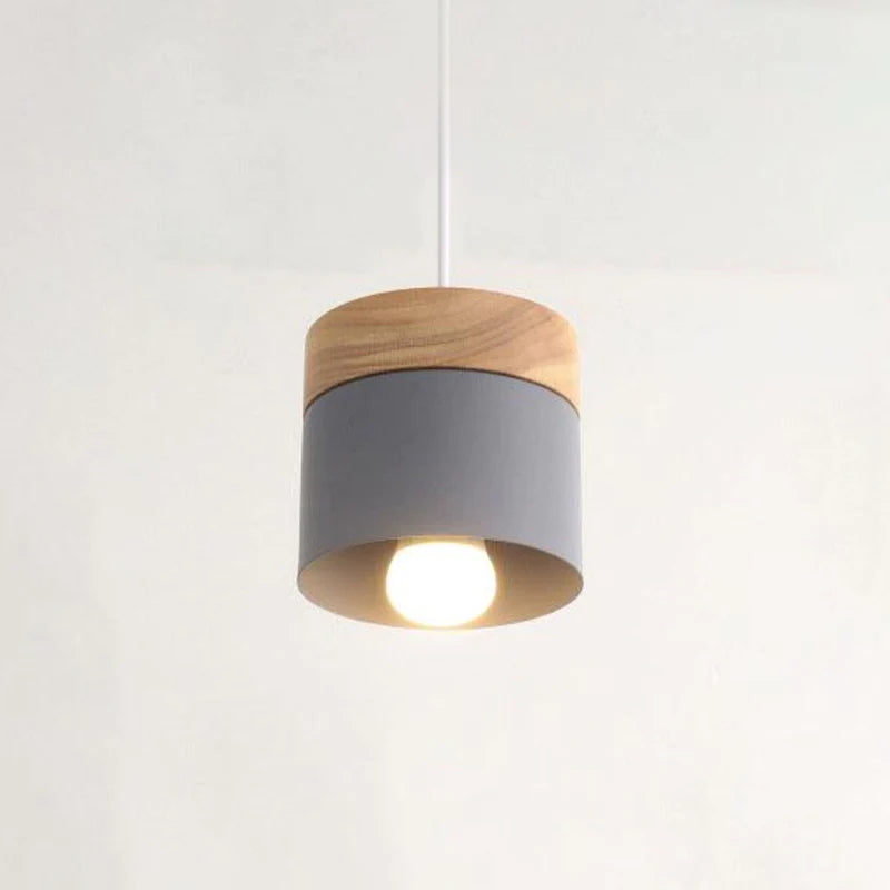 Metal And Wood Warm Glow Can Shape Pendant Light