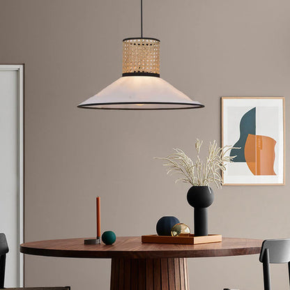 White Pendant Light Modern Rattan And Fabric