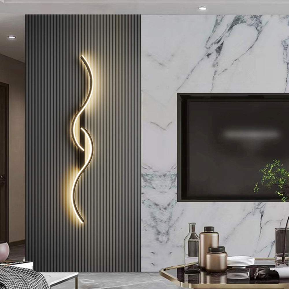 Dimmable Colour Modes Black And Gold Linear Wave Wall Lamp