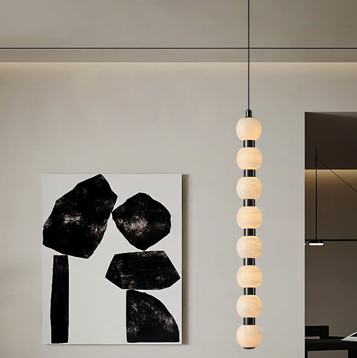 Warm Glow Alabaster Lyra Pendant Light For Stairs