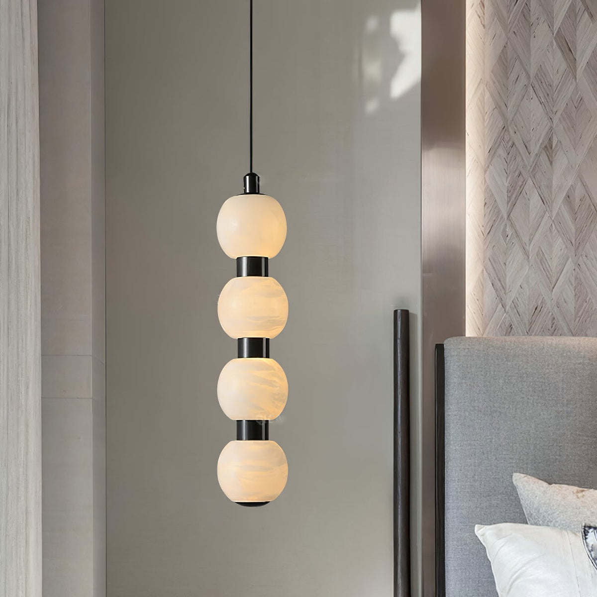 Warm Glow Alabaster Lyra Pendant Light For Stairs