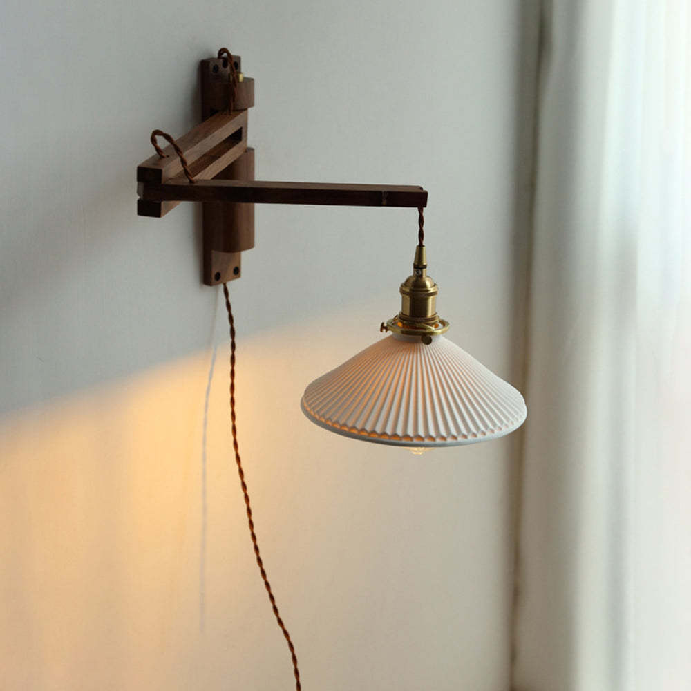 Walnut And Ceramic Vintage Dome Wall Lamp