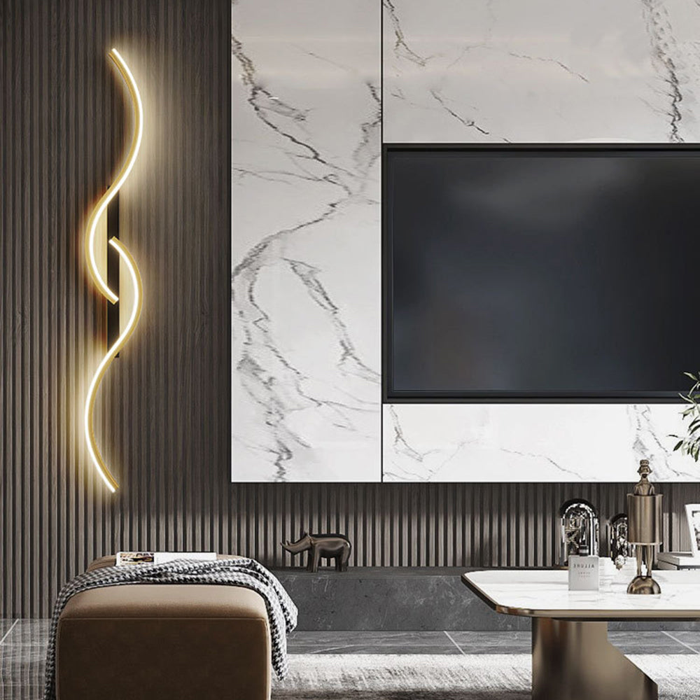 Dimmable Colour Modes Black And Gold Linear Wave Wall Lamp