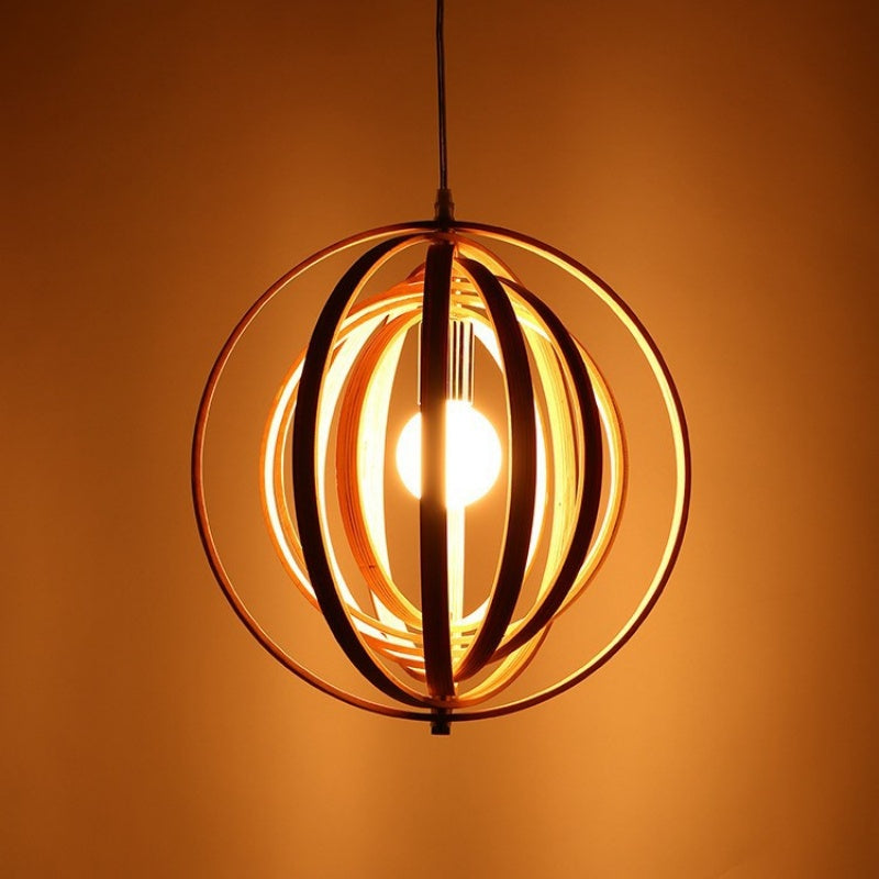Wood and Metal Finish Japanese LED Pendant Light