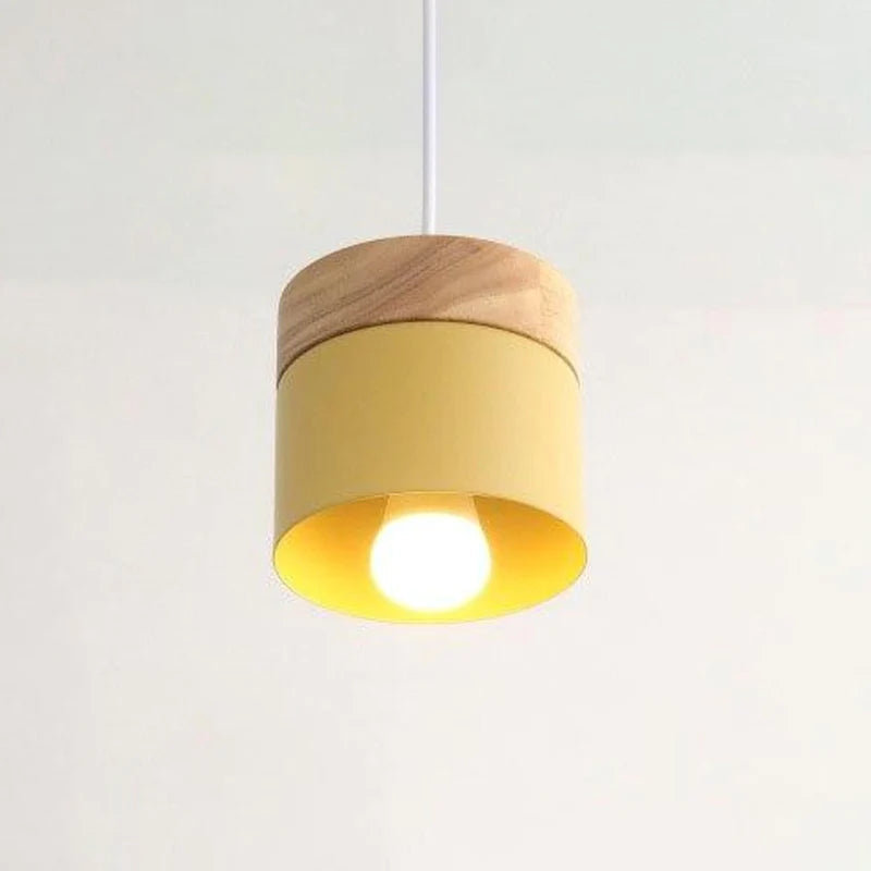 Metal And Wood Warm Glow Can Shape Pendant Light