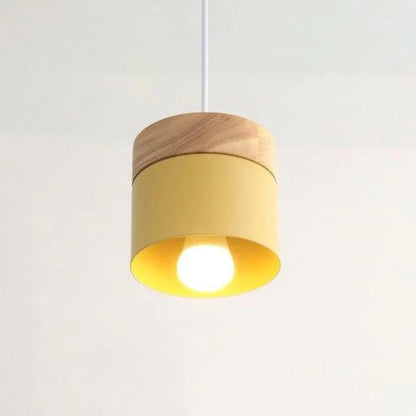 Metal And Wood Warm Glow Can Shape Pendant Light