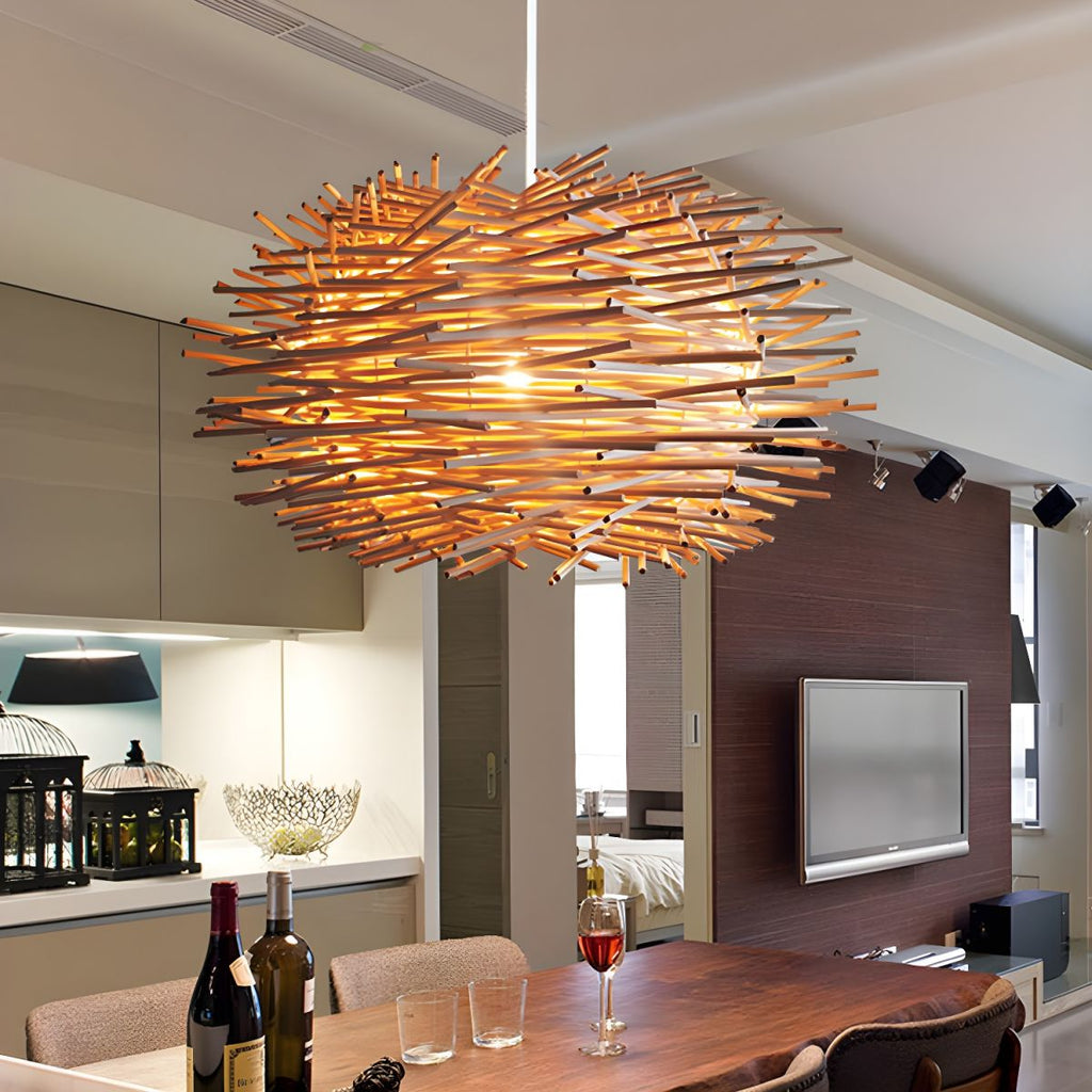 Cozy Ambience Natural Wood Nest Pendant Light