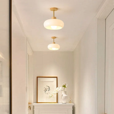 Wood Glass White Orange Cup Style Flush Mount Ceiling Light