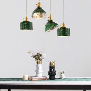 Green Glass Retro LED Pendant Light For Dining Room