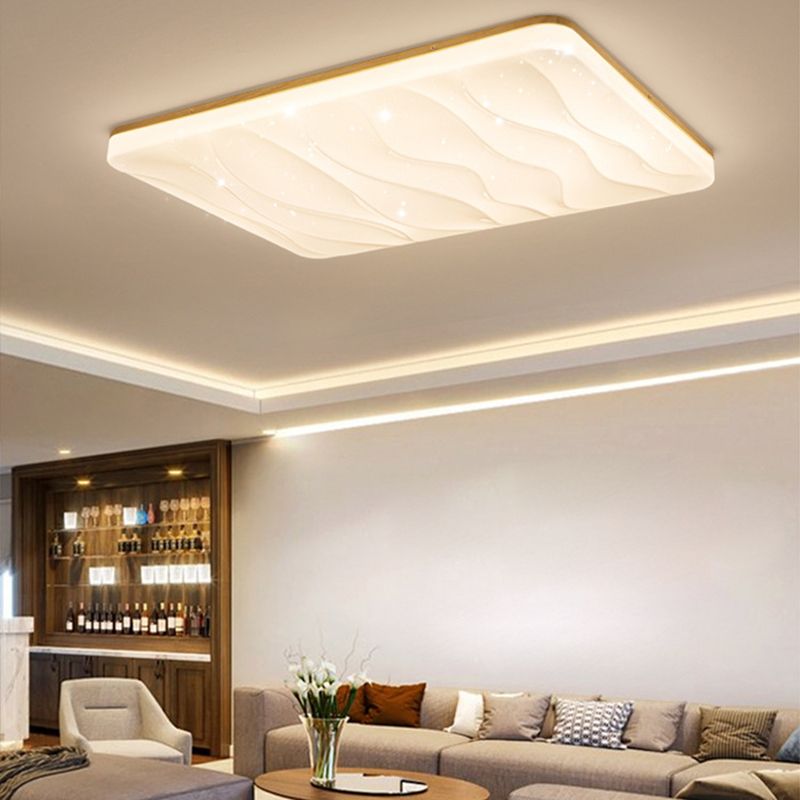 Wood Base Geometric LED Flush Mount Ceiling Light