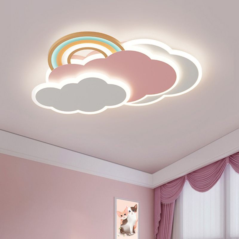 Three Colour Change Pink White Cloud Rainbow Flush Mount Ceiling Light