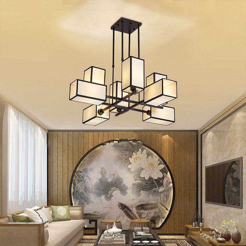 Metal and Fabric Square Retro Pendant Light for Living Rooms