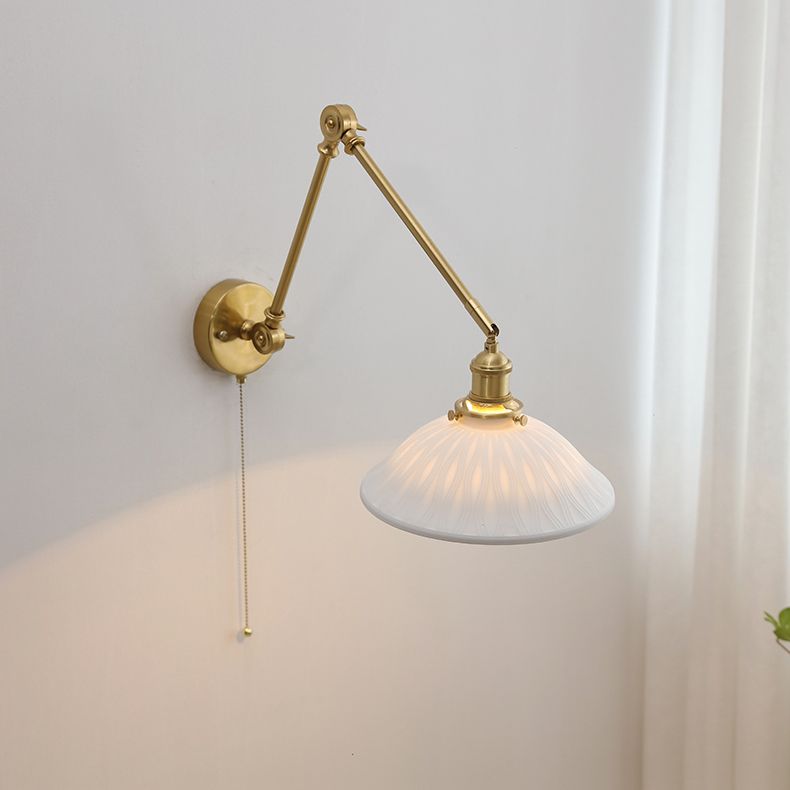 White Adjustable Metal Arm Drum Ceramic Wall Lamp