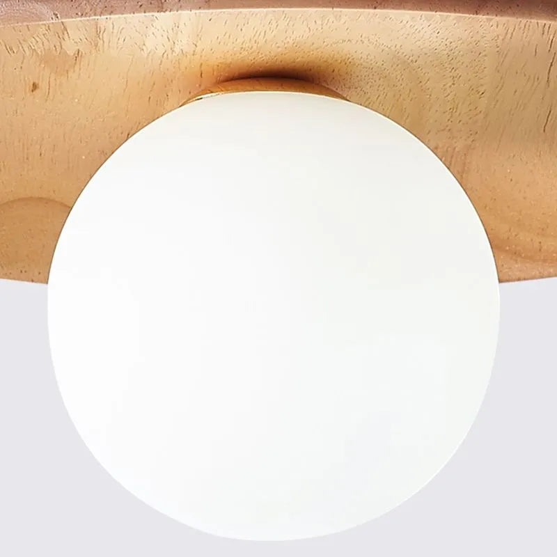 Flush Mount Walnut Wood Bubble Hat Ceiling Light