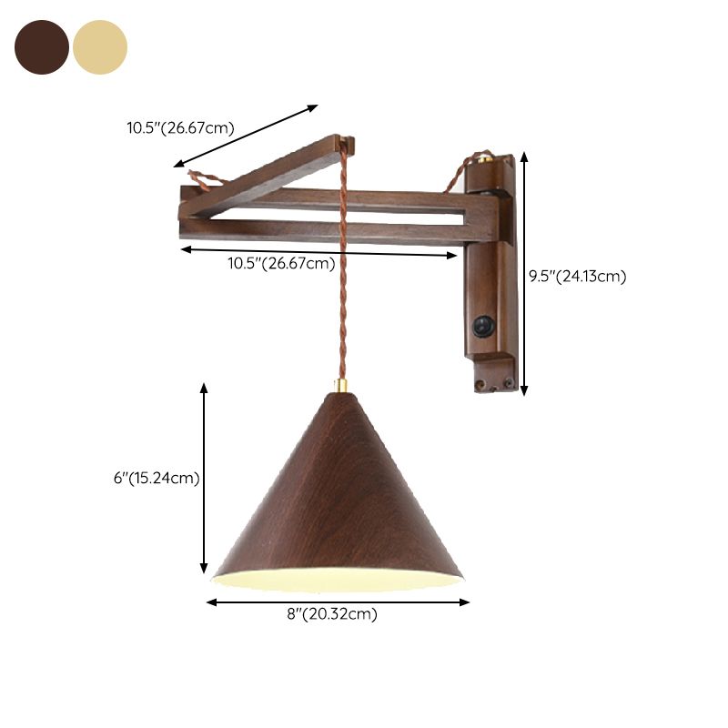 Adjustable Walnut Wood Wall Lamp With Metal Antique Finish