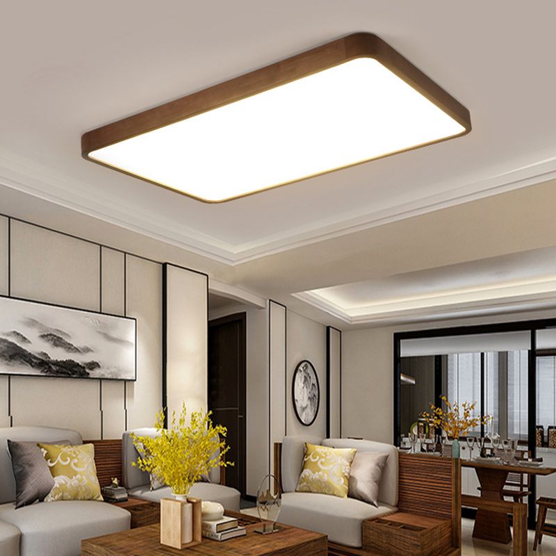 LED Flush Mount Geometric Modern Walnut Ceiling Light
