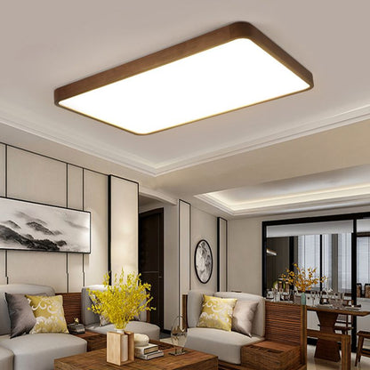 LED Flush Mount Geometric Modern Walnut Ceiling Light