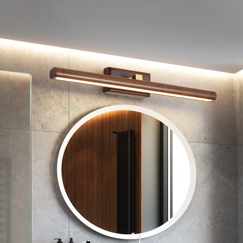 Rotating Mirror With Wooden Vanity Wall Lamp