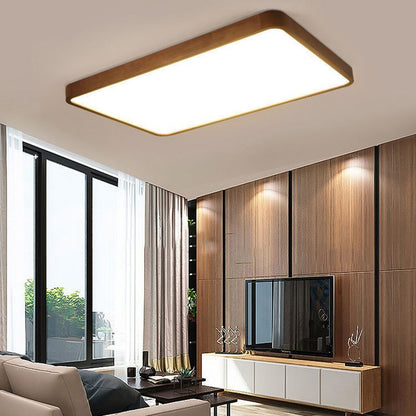 LED Flush Mount Geometric Modern Walnut Ceiling Light
